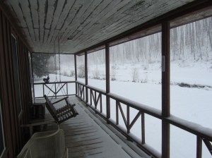 Front Porch and creek looking up the Holler...